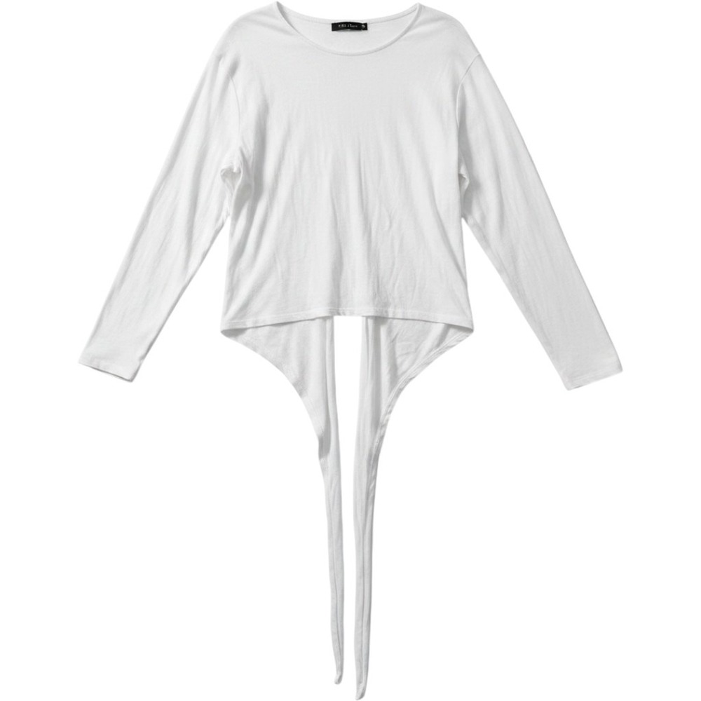 Zara Basic White Long Sleeve Open Back Tie Hem Top Small